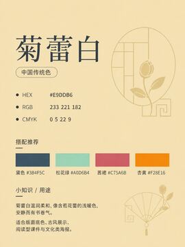 中国传统色 菊蕾白 #E9DDB6 色卡