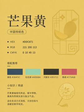 中国传统色 芒果黄 #DDC871 色卡
