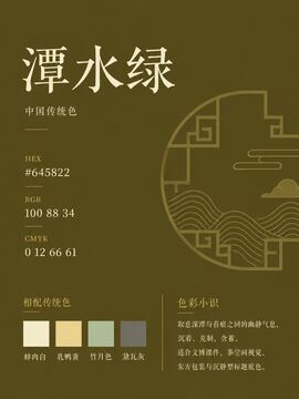 中国传统色 潭水绿 #645822 色卡