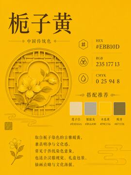 中国传统色 栀子黄 #EBB10D 色卡