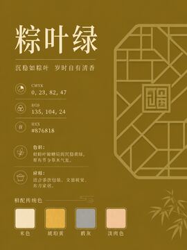中国传统色 粽叶绿 #876818 色卡
