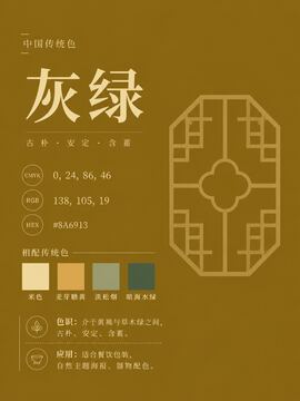 中国传统色 灰绿 #8A6913 色卡