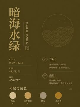 中国传统色 暗海水绿 #584717 色卡