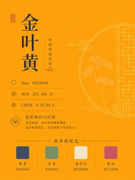 中国传统色 金叶黄 #FFA60F 色卡
