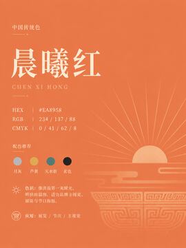 中国传统色 晨曦红 #EA8958 色卡