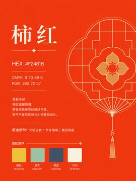 中国传统色 柿红 #F2481B 色卡