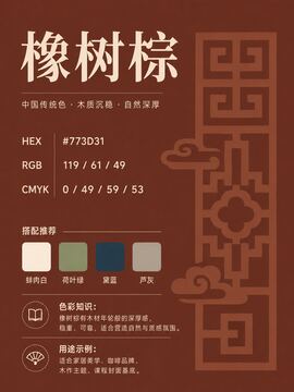 中国传统色 橡树棕 #773D31 色卡