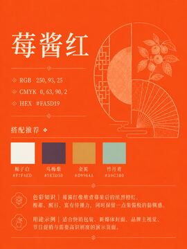 中国传统色 莓酱红 #FA5D19 色卡