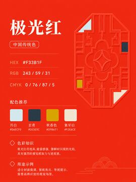 中国传统色 极光红 #F33B1F 色卡