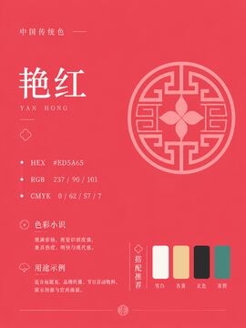 中国传统色 艳红 #ED5A65 色卡