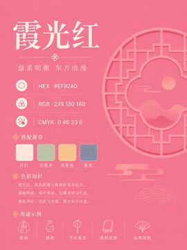 中国传统色 霞光红 #EF82A0 色卡