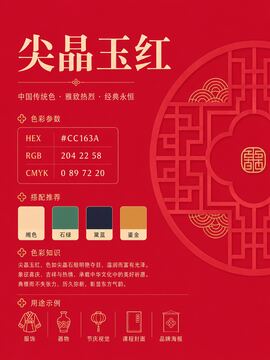 中国传统色 尖晶玉红 #CC163A 色卡