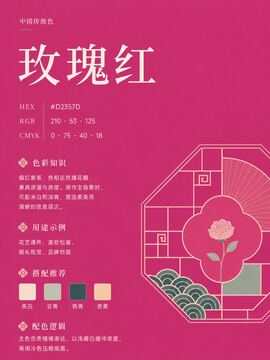 中国传统色 玫瑰红 #D2357D 色卡