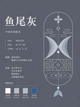 中国传统色 鱼尾灰 #5E616D 色卡