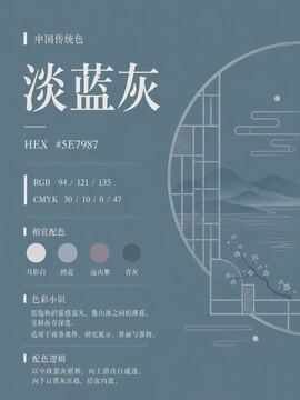 中国传统色 淡蓝灰 #5E7987 色卡