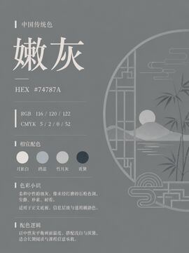 中国传统色 嫩灰 #74787A 色卡