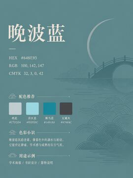 中国传统色 晚波蓝 #648E93 色卡