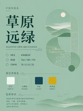 中国传统色 草原远绿 #9ABEAF 色卡