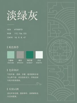 中国传统色 淡绿灰 #70887D 色卡