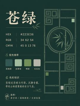 中国传统色 苍绿 #223E36 色卡