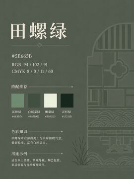 中国传统色 田螺绿 #5E665B 色卡