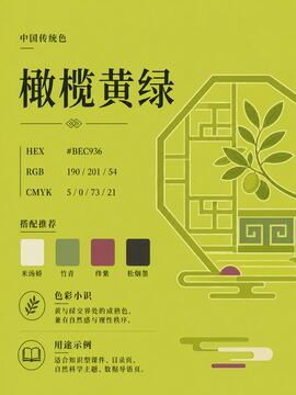 中国传统色 橄榄黄绿 #BEC936 色卡