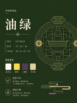 中国传统色 油绿 #253D24 色卡