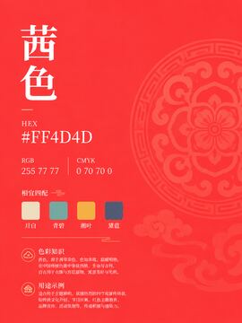 中国传统色 茜色 #FF4D4D 色卡