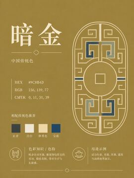 中国传统色 暗金 #9C8B4D 色卡