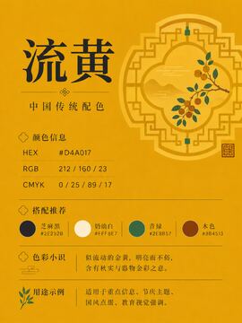 中国传统色 流黄 #D4A017 色卡