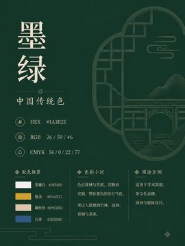 中国传统色 墨绿 #1A3B2E 色卡