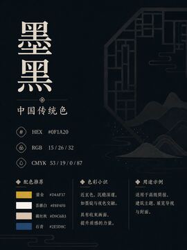 中国传统色 墨黑 #0F1A20 色卡